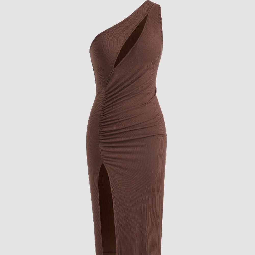 Cut out one shoulder rib dress